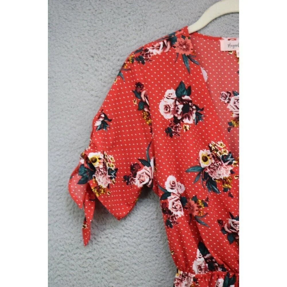 Magnolia Skye Short Tie Sleeves V-Neck Dress-Size Medium-Polka Dots-Cottagecore